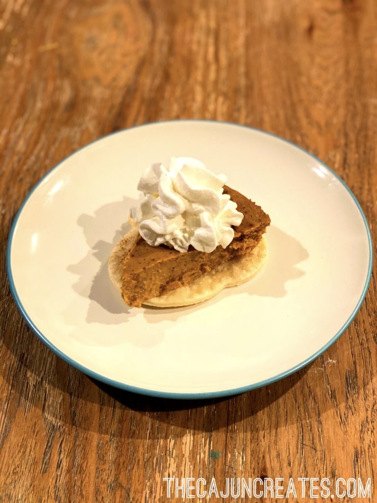 crustless pumpkin pie served with pie crust cookie