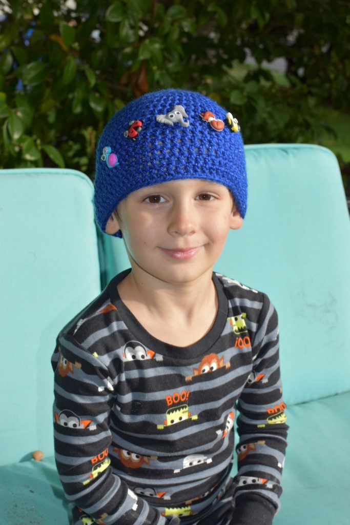 blue crochet hat